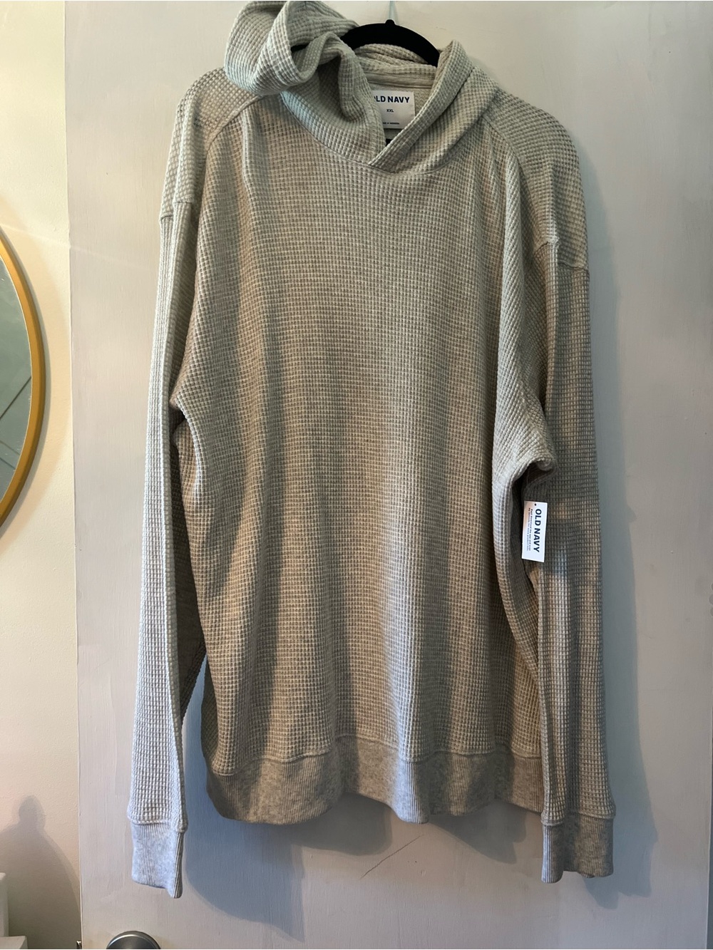 Old Navy Men's Waffle-Knit Hooded Long Sleeve Shirt - Light Gray - NWT - XXL